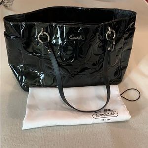 Coach Patent Embossed Leather Tote Black